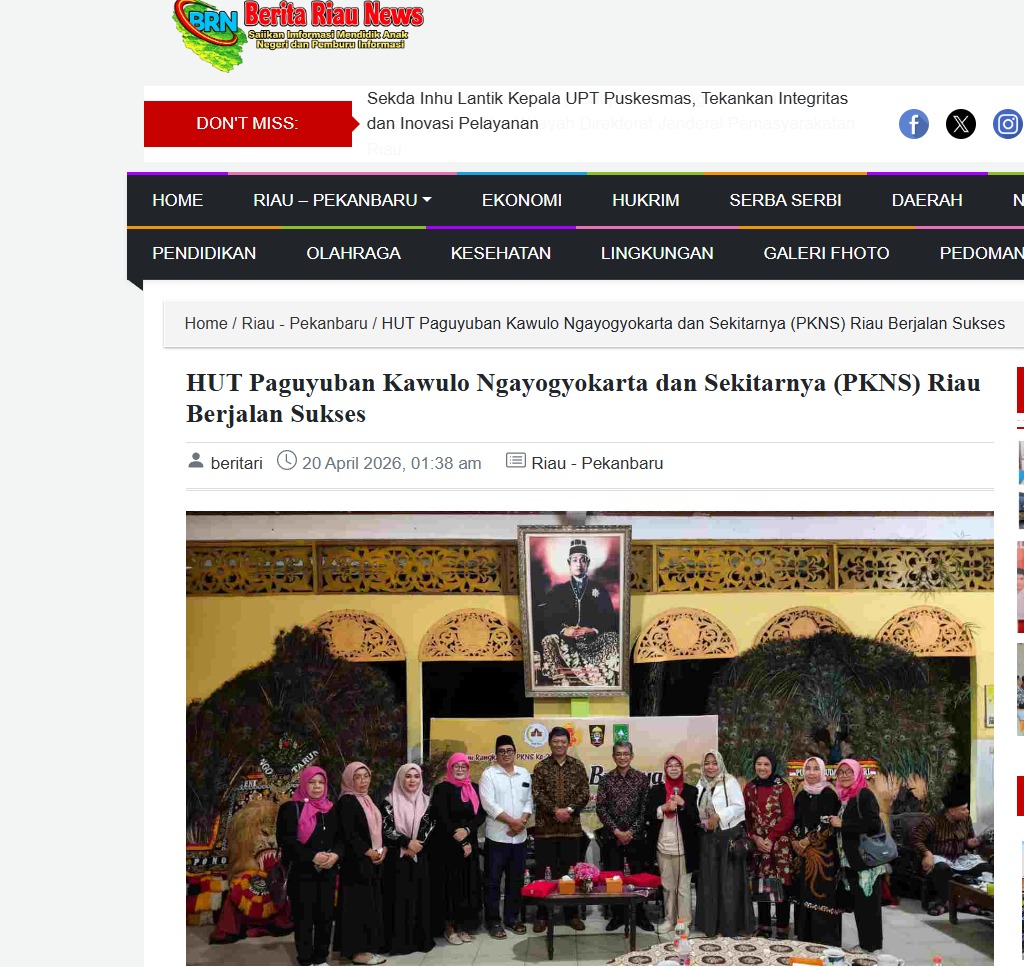 Publikasi Media Online Peringatan Hari Ulang Tahun PKNS Ke-27 Oleh Berita Riau News